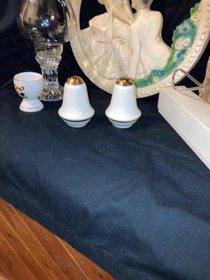 CHALK WARE WALL HANGING, VINTAGE PRINT,SALT AND PEPPER SHAKERS, BELL AND MORE!