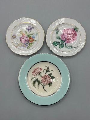 Vintage Pair of Japanese Flower Small Plates & Nancy Prentiss Fine China Rosa Mundi Plate