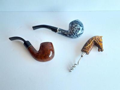 Jobey Tobacco pipe and Grey marble colored Tobacco pipe with horse head wine screw