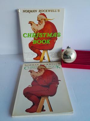 Christmas Norman Rockwell books with a Norman Rockwell Christmas ornament