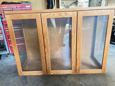 Light Oak Wood & Glass Display Cabinet with Glass Shelves