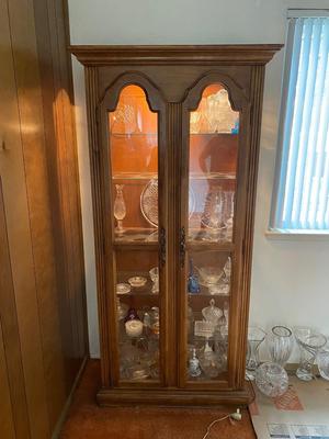 Vintage Wood and Glass Display China Curio Cabinet