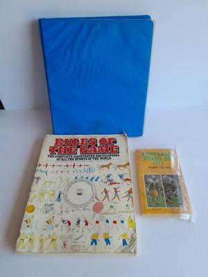 3 ring binder of Football cards, over 20 pages Rules of the game book, and 1970's Football stars book