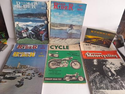 Vintage Collectible 70's Road Rider magazines, 1956 Cycle Magazine, and 1955 American Motorcycle Magazine