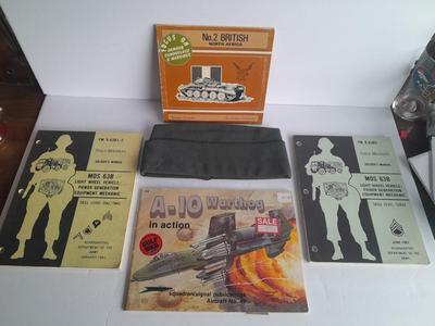 Military books, Field Guide booklets, and a Side cap