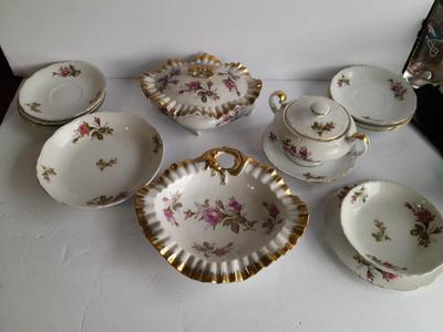 Vintage JAPAN rose Chinaware Dishes with Gold trim