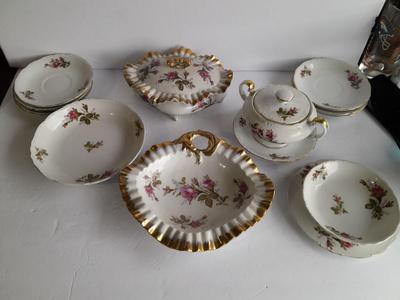 Vintage JAPAN rose Chinaware Dishes with Gold trim