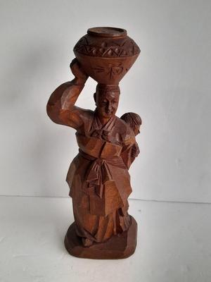 "A Mother's Strength" Vintage 1970s Hand Carved Wooden Asian Figure