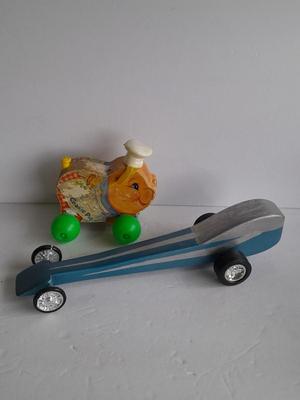 Fisher Price Piggly Wiggly and wooden Derby car