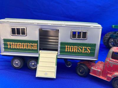 VINTAGE TOOTSIE TRUCK, TRAILER, AND OLD CAR