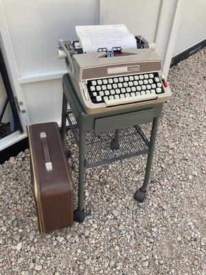 1960â€™s Montgomery Wards Signature 088 Type Writer and Vintage Dictaphone Table