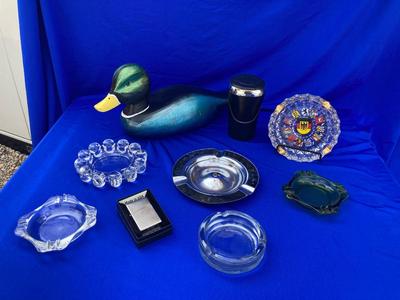 NEW AND OLD ASHTRAYS A HANDSOME MALARD DUCK & A ZIPPO