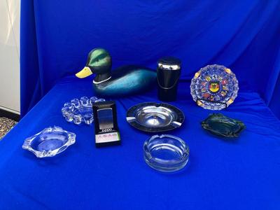 NEW AND OLD ASHTRAYS A HANDSOME MALARD DUCK & A ZIPPO