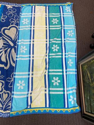 Pair of Large Blue Green Yellow Beach Pool Towels