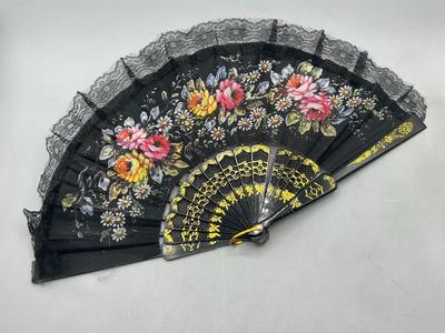 Beautiful Black Lace & Colorful Floral Folding Hand Fan