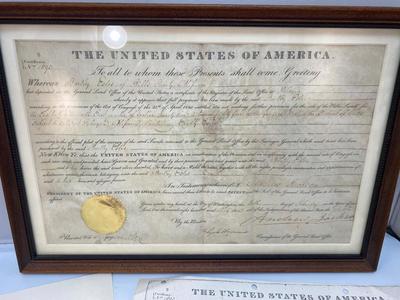 Antique 1831 United States Framed Land Document Missouri Signed by Pres. Andrew Jackson with Photocopy and Transcript