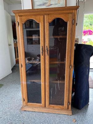 Retro Wooden Display Window Panes Glass Doors Thin Bookshelf Cabinet