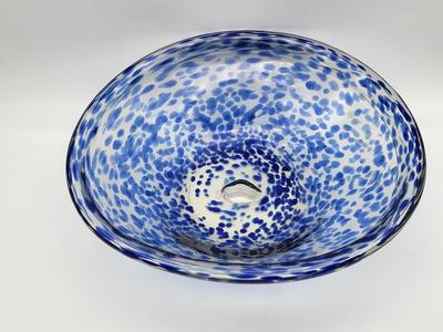 Blue Speckled Clear Art Glass Fruit Bowl