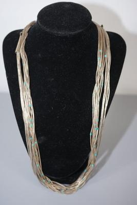 PAIR OF LIQUID SILVER NECKLACES/ TWO. ONE W/TINY TURQUOISE BEADS