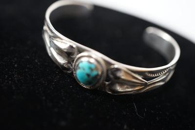 TURQUOISE SILVER CUFF BRACELET /ENGRAVED