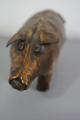 70's VINTAGE CRAFTED LEATHER PIG HEIGHT 4" AND 8" LONG