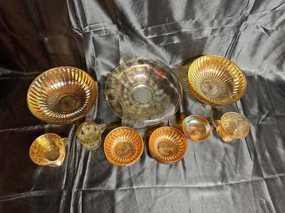 AMBER GLASS SERVING PIECES