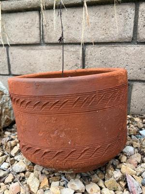 Garden Art Pottery Handmade Etched Design Flower Pot Planter