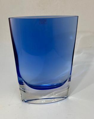 Modern Art Glass Cobalt Blue Vase Handcrafted & Mouth Blown in Poland Wide Vase