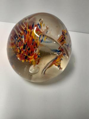 Two Glass Paperweights, Studio glass & Enesco bird