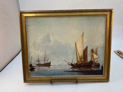 Small Vintage Art Print A Dutch Yacht and Other Vessels by Hendrick Dubbels