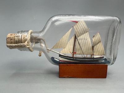 Small Vintage Ship in a Glass Bottle Flensburg Germany Souvenir