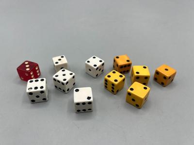 Lot of Vintage Playing Game Dice White, Red, & Yellow