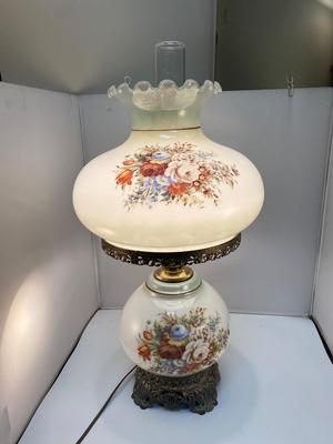 Vintage Floral Country Parlor Ruffle Top Edge Hurricane Table Lamp