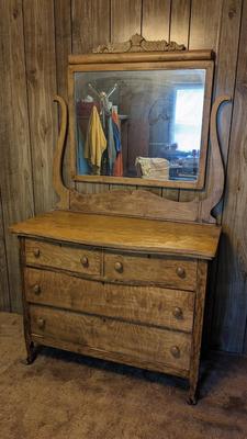 Alt & Darby Oak Serpentine Dresser w/ Harp Mirror