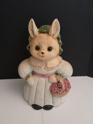 Vintage Rose Cottage Rabbit Cookie Jar
