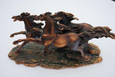 UNIQUE SCULPTURE OF THREE HORSES WITH COPPER OVERLAY