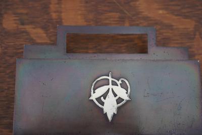 FOUR PIECE Poss.HEINZ ART/ DESK SET TO INCLUDE LETTER HOLDER, CLIP STAMP BOX & DESK PAD CORNERS.