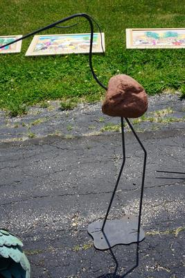 YARD ART CRANES/ ROD AND ROCK FORMS 4 total  1 as is
