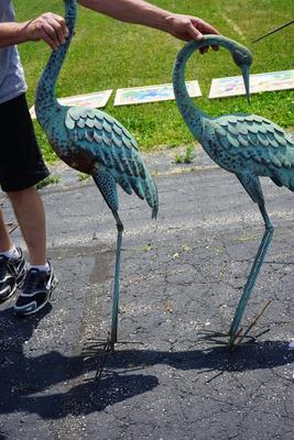 TWO METAL ART CRANES 4 FT.