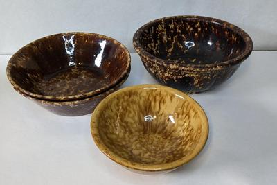 Medium Size Early Sponge Ware Crock Bowls