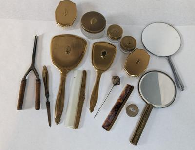 Monogramed and Metal Antique Vanity Sets