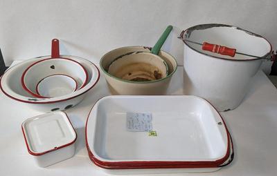 Red and Green Rim Enamelware