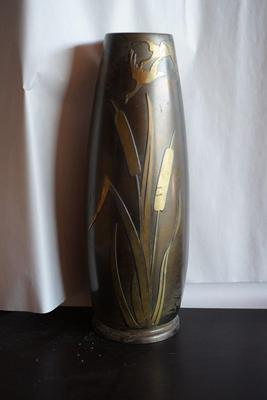 STAMPED SILVERCREST BRASS OVER BRONZE METAL ASIAN INFLUENCE VASE