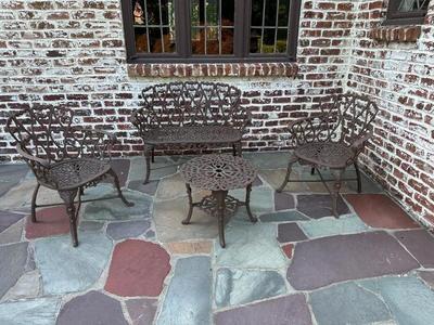 Outdoor 4 Piece Parlor Set With Bench / Love Seat, Pair Chairs And Table