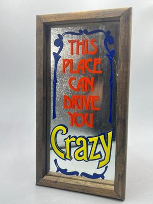 Small Vintage This Place Can Drive You Crazy Graphic Novelty Barware Hanging Mirror