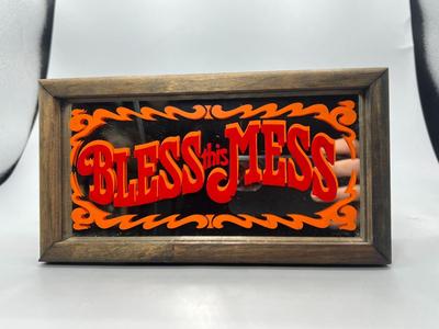 Vintage Bless This Mess Wallace Berrie & Co. Novelty Parlor Typography Sign