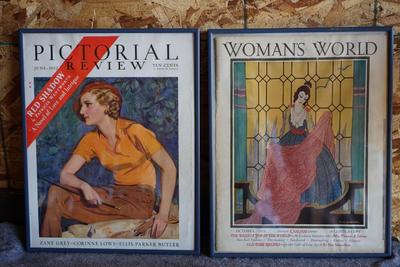 PAIR OF ORIGINAL VOGUE MAGAIZINES AND WOMANS WORLD FRAMED