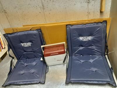Two Wenzel-fold up stadium seating with small Gott tote cooler