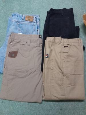 Four pairs of Men's work Jeans Rasco FR, Wrangler, Size 46 x 30 & 40 x 32