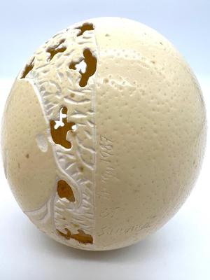 1987 Carved & Signed  Ostrich Eggs Elephants